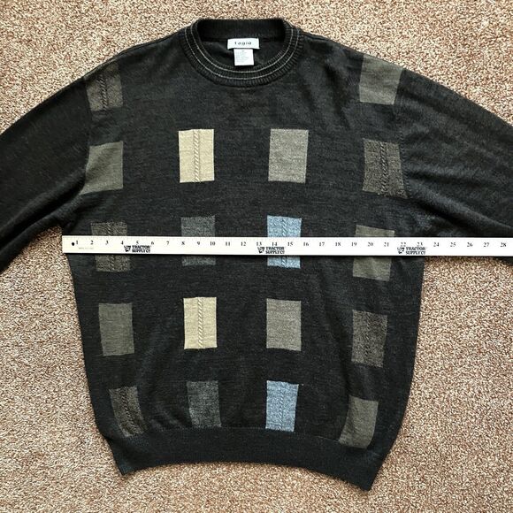 Tagio Sweater Men’s XL Wool Blend Long Sleeve Brown Geometric Block Preppy Dad - Picture 5 of 7